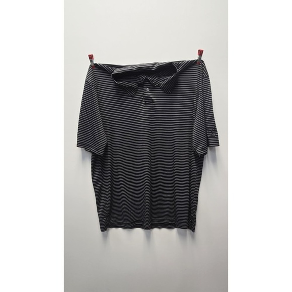 PGA Tour Mens Black‎ White Striped Polo Shirt Collared Casual Short Sleeve Large